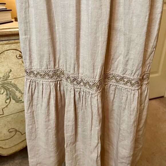 Elena Baldi Linen Midi Dress Size LARGE Beige Tan Natural NWOT - Picture 3 of 7